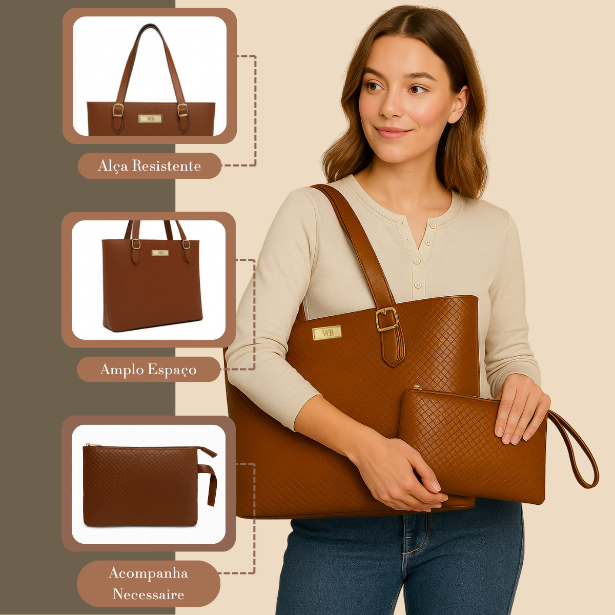 Bolsa Valentina Viena Grande Premium + Necessaire
