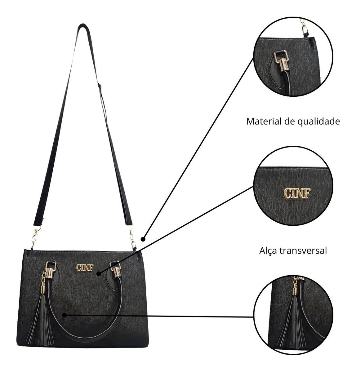 Kit Viena Black Class (Transversal + Tiracolo + Carteira)