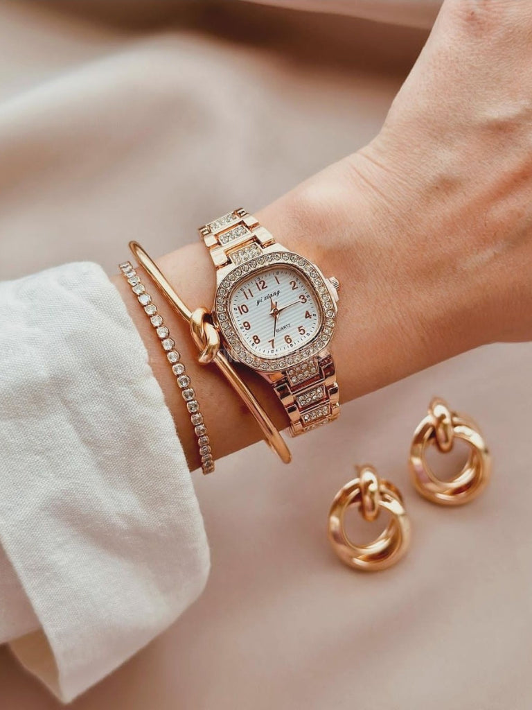 Conjunto Relógio Feminino com Bracelete Pulseira e Brincos - Coleção Bella Viena