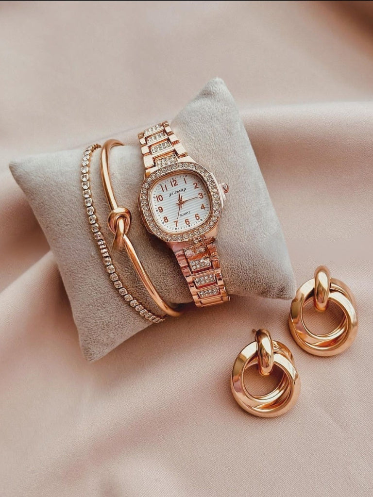 Conjunto Relógio Feminino com Bracelete Pulseira e Brincos - Coleção Bella Viena