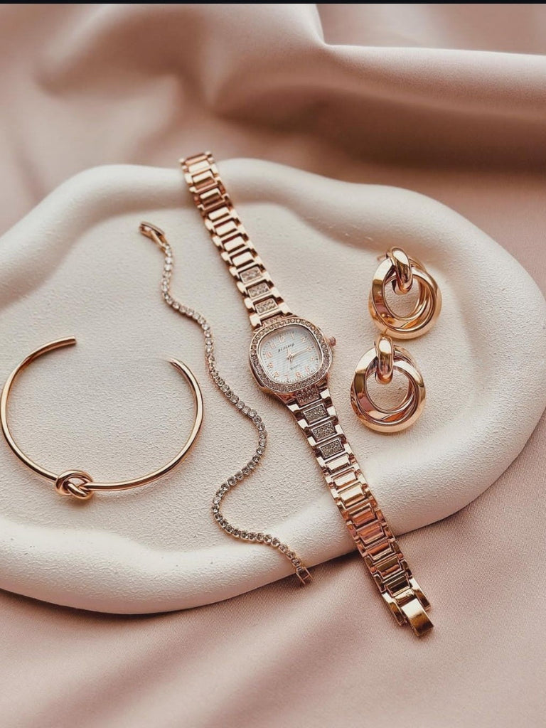Conjunto Relógio Feminino com Bracelete Pulseira e Brincos - Coleção Bella Viena