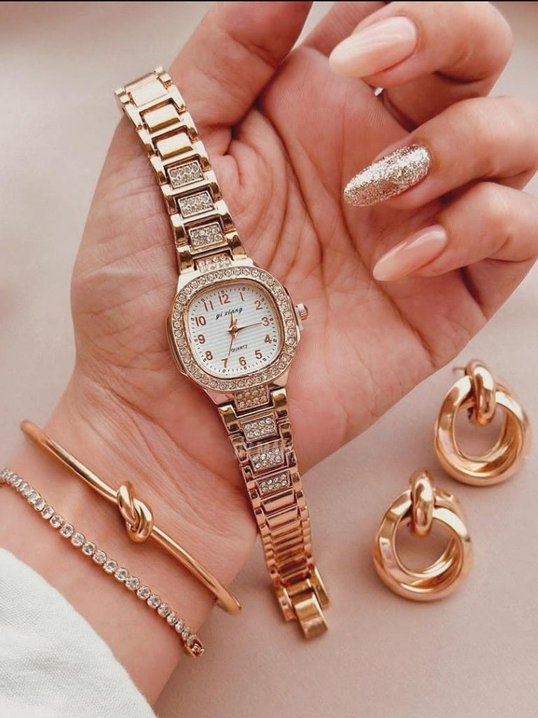 Conjunto Relógio Feminino com Bracelete Pulseira e Brincos - Coleção Bella Viena