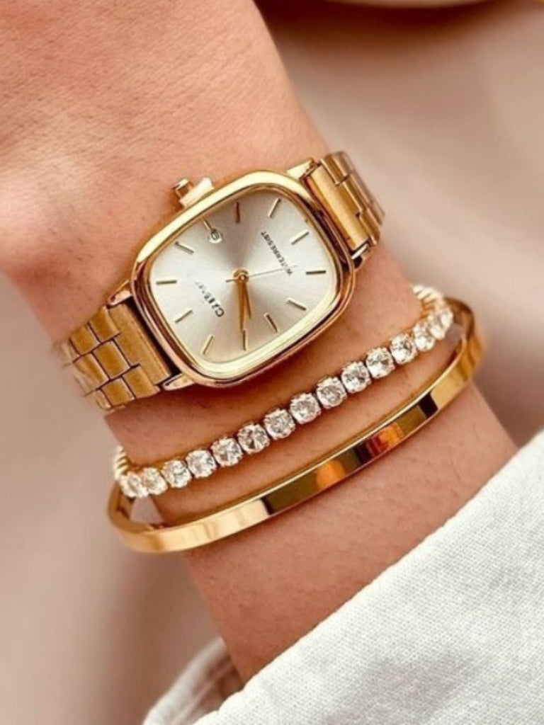 Conjunto Relógio Feminino Bracelete e Pulseira Ouro 18K - Coleção Bella Viena